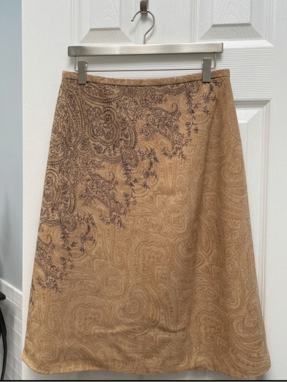 Talbots Paisley Print Wool Blend Skirt Tan Brown Size 8